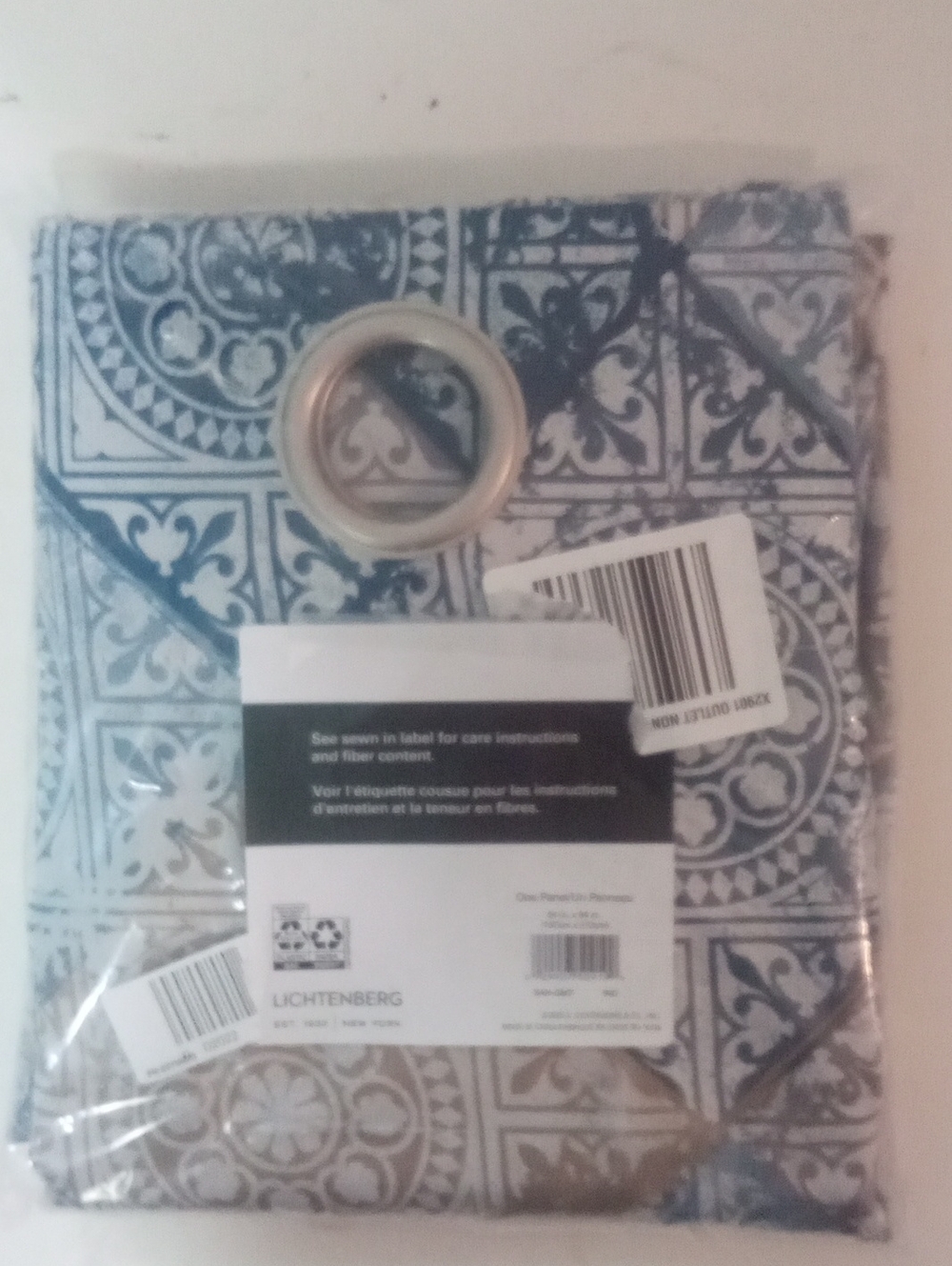 Lichtenberg Blue Patterned Grommet Curtain Panel 84" NWT $45